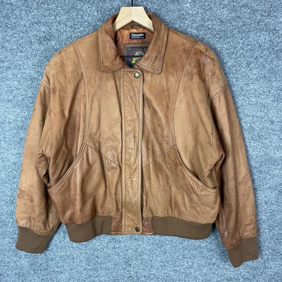 Vintage Adventure Bound Wilson‎ Leather Bomber Jacket Brown Full Zip Size Large